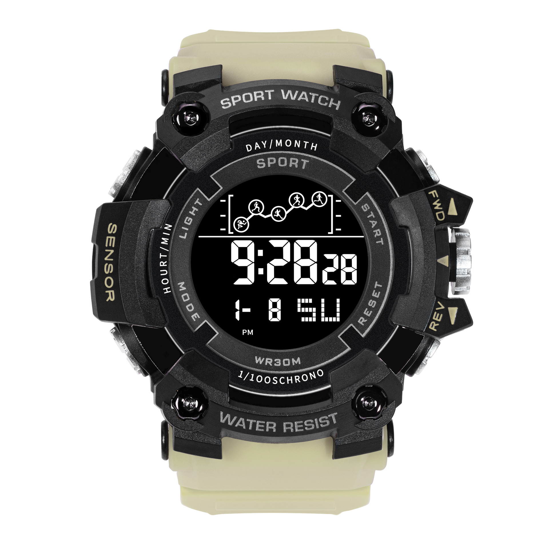 Cross-Border moda versátil multi-funcional reloj electrónico estilo deportivo de los hombres de moda dial grande al por mayor negro Tecnología Reloj