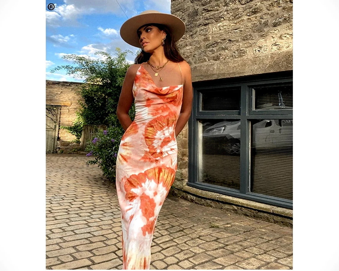 210g Weight Midi Dress Dress Length Type Sleeveless Sleeve Length Wholesale Women'S Casual Vacation Printing Printing Painted Flower Holiday Daily Strapless Sleeveless Strap Dress
