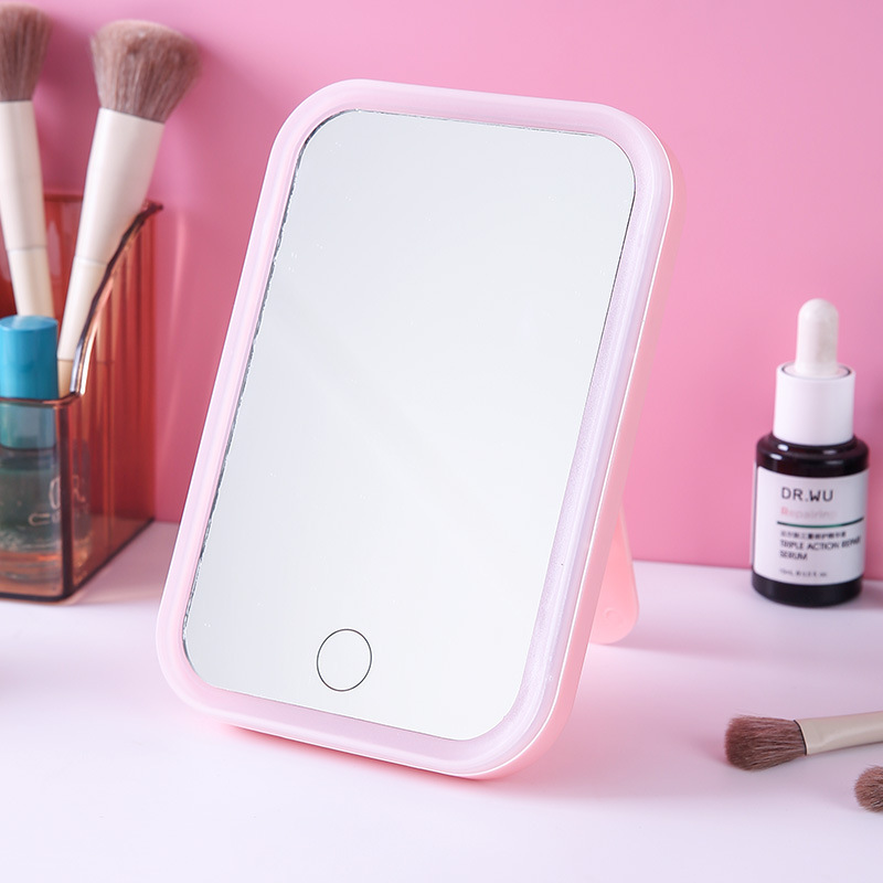 Iluminación LED de tres colores espejo de maquillaje estudiante dormitorio escritorio almacenamiento oscurecimiento recargable vestidor espejo