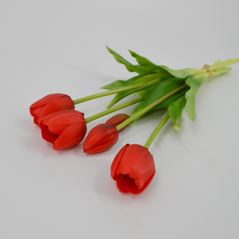 Simulación de flores de tulipas de goma blanda PE látex de goma de goma de flores de tulipas Simulación de flores humectantes 5 tulipas