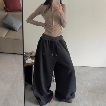 美式运动休闲裤女秋季宽松薄款卫裤阔腿裤垂感拖地宽松大码长裤子