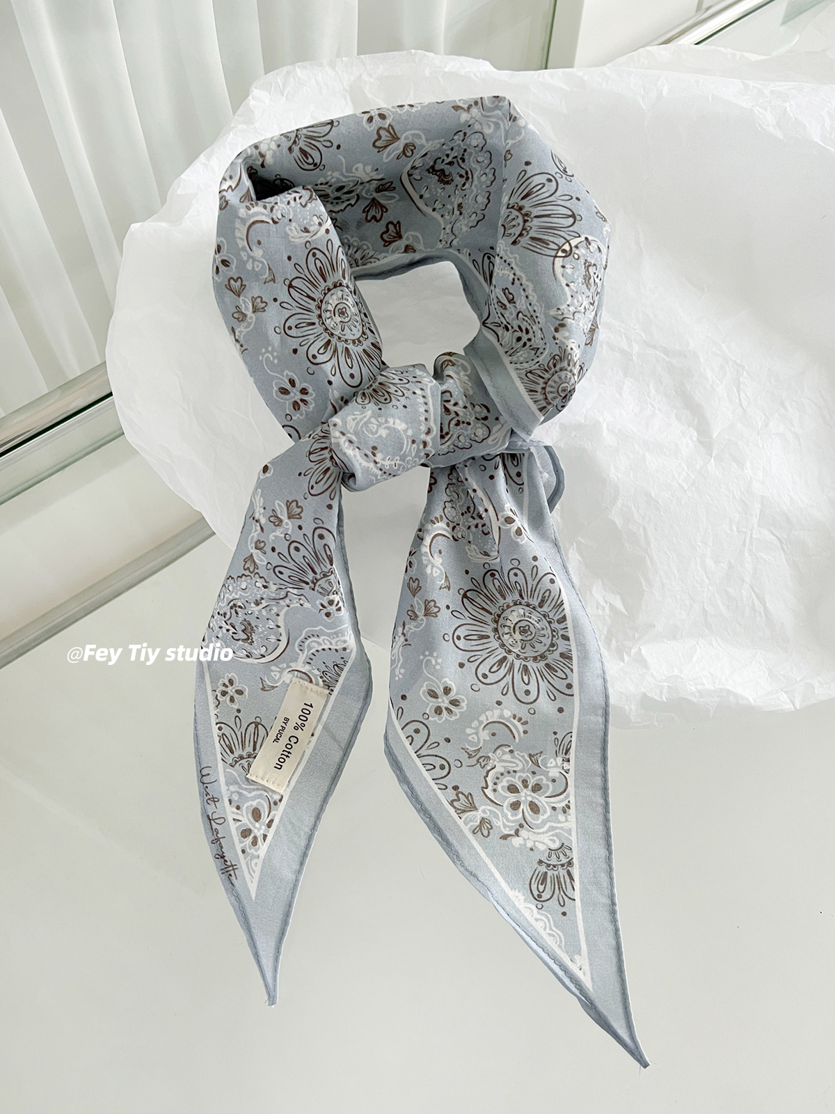 Pañuelo triangular de seda y algodón puro, color morado claro, con diseño paisley, versátil y elegante, nuevo pañuelo triangular para la cabeza, primavera/verano