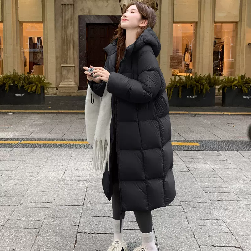 冬季女式加长款连帽宽松棉服外套大码妈妈装加厚保暖防寒风衣