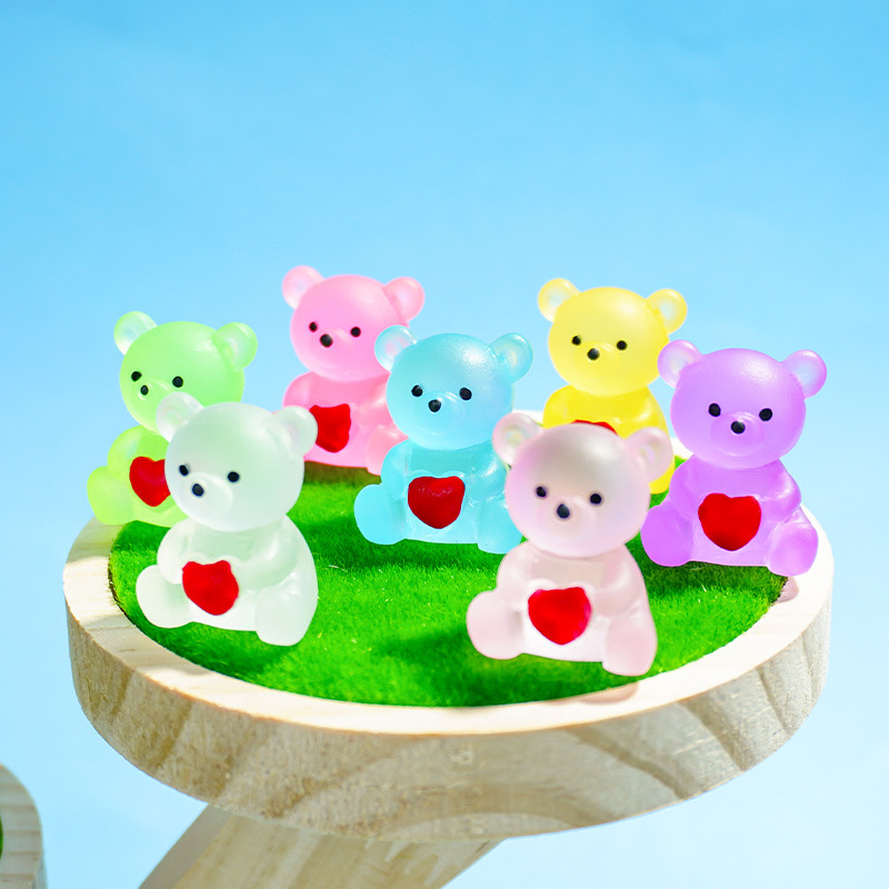 Mini artesanías luminosas dibujos animados amor oso decoración evento regalo diy resina micro paisajismo accesorios