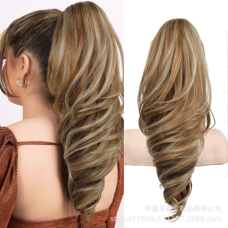 亚马逊跨境假发 抓夹马尾螺纹卷长卷发curly大波浪马尾辫ponytail|undefined