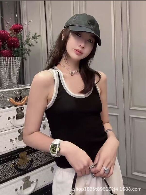 撞色拼接U领无袖背心女欧洲站2025早秋新款欧货女装洋气打底衫潮|undefined