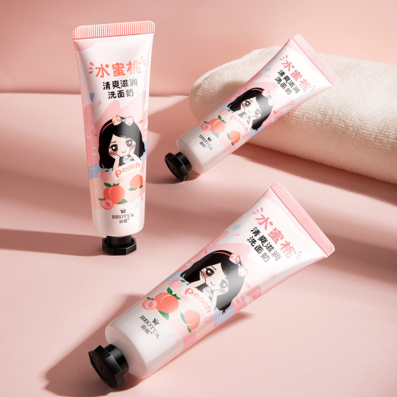 泊蝶水蜜桃清爽洗面奶補水保濕潔面乳溫和氨基酸便攜洗面奶