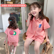 女童套装宝宝夏韩版时尚儿童夏季短袖衬衫短裤两件套女孩夏天衣服