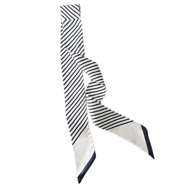 Bufanda de seda larga pequeña a rayas blancas y negras retro 2025 nueva moda francesa alta sensación de temperamento bufanda bufanda accesorios