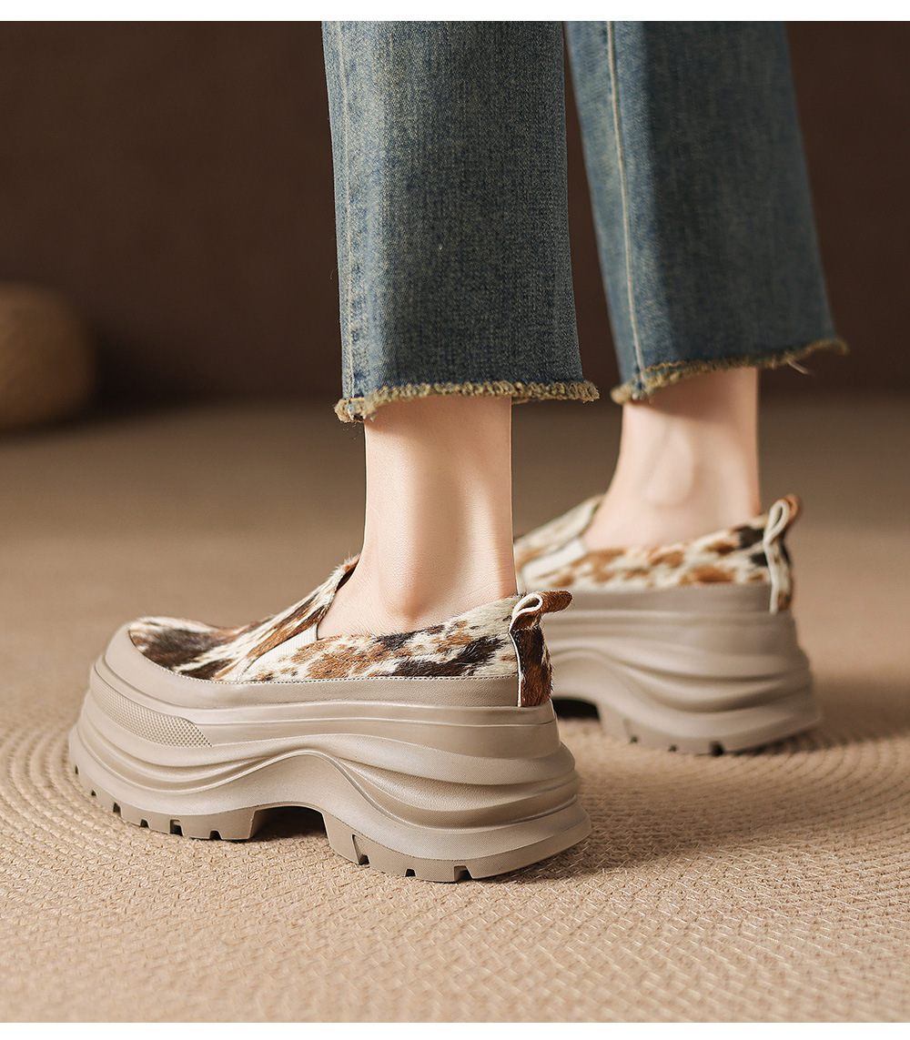 Giày loafer nữ đế xuồng platform da lông ngựa gót 7.5 cm — màu đen, màu mơ chi tiết 22