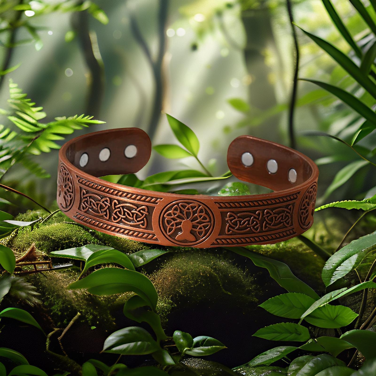 Cross-Border Hot-Selling Magnetic Bracelet Ring Combination Flower Ancient Red Copper Brushed Retro Style Magnetic Bracelet Men's and Women's Jewelry