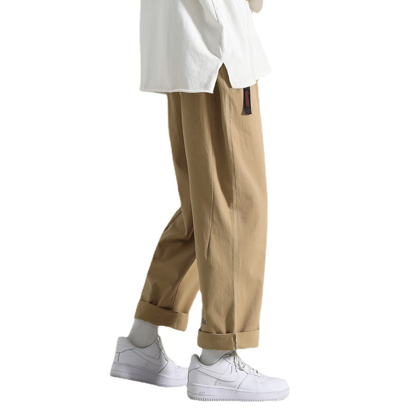 Pantalones de estilo coreano de los hombres de moda todo fósforo suelto verano delgada ropa de trabajo pantalones recortados marca de moda Pantalones casuales rectos de pierna ancha