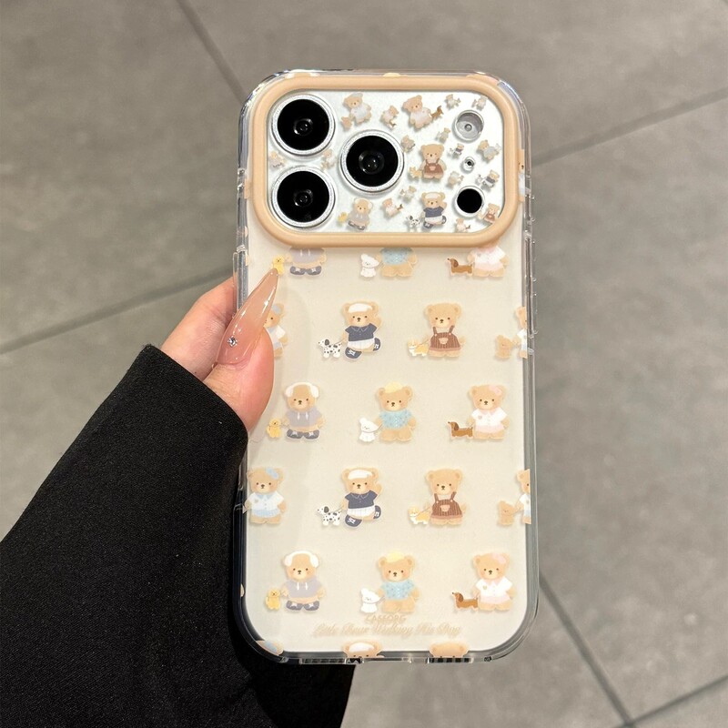 Cute Bear Phone Case Suitable for Apple 16Promax Iphone17 Niche 14 Double-Layer 13 Hard Case 12/11