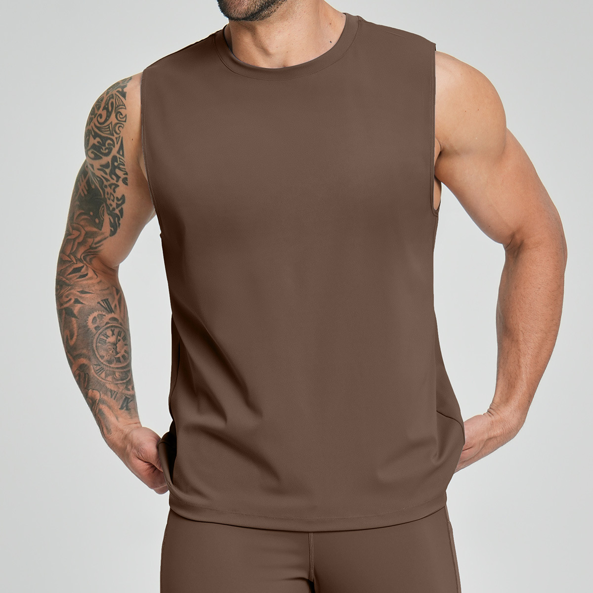 Cross-Border European and American Men's Sports Fitness Casual Sleeveless Vest Outdoor Tennis Yoga Badminton Top 5086