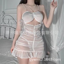 情趣内衣女火辣透视网纱诱惑珍珠吊带睡裙纯欲花边褶皱网纱包臀裙