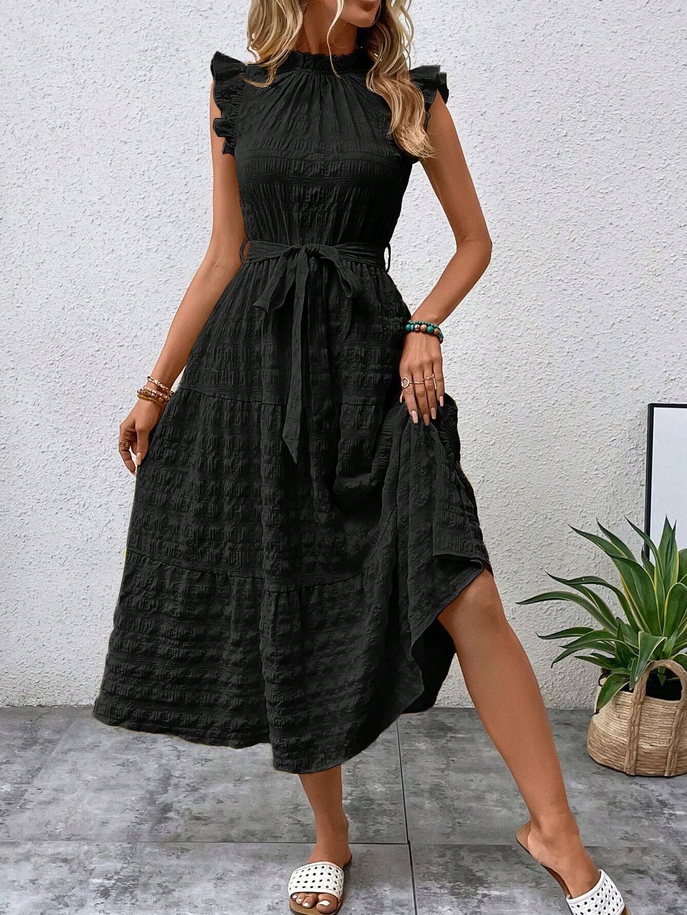 280g Weight Midi Dress Dress Length Type Sleeveless Sleeve Length Regular Dress Dresses Type Flounce Sleeve Sleeve Type Polyester Fabric Type High Waist Waist Line Daily Occasion Scalloped Neckline Neckline Regular Fit Fit Type Solid Color Pattern Summer Season Women's Gender Lettuce Trim Design Streetwear Style Wholesale Women's Streetwear Lettuce Trim Solid Color Daily Scalloped Neckline Sleeveless Regular Dress 12