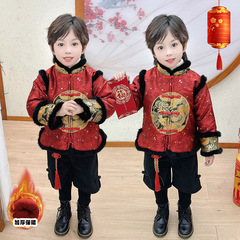 2023 New Hanfu Boys' Embroidered Dragon Set Winter Thick Chinese Style Tang Suit Ancient Costume New Year Dress Wholesale