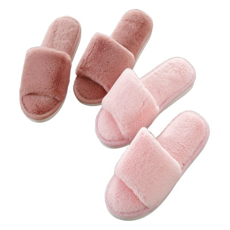 2023 Новая фабрика Прямая осень-зима плюшевые теплые открытые тапочки одним словом пара Домашний Деревянный Пол мужской и женский мех