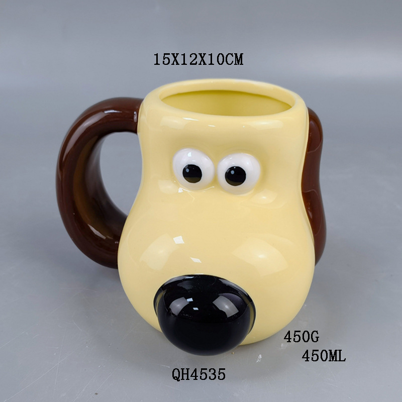Selección estricta de tazas de cerámica de perro de alto valor facial de gran capacidad de tazas de desayuno caseras de niños lindas tazas de agua de dibujos animados
