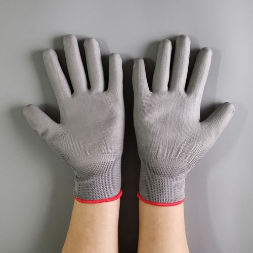 Gray PU coated palm gloves dust-free electronics factory anti-static coated PU finger coated gloves labor protection gloves wholesale