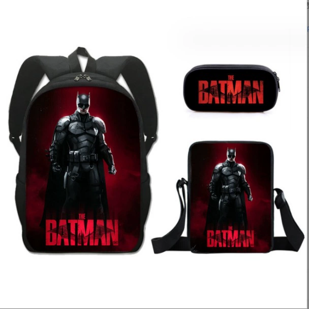 (Cross-border trading), cartoon backpack, school bag for elementary school students, pencil case, set, Batman, 3 piece set