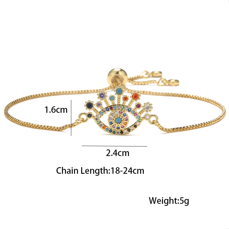 fashion copper micro-inlaid mixed color zircon geometric eye bracelet wholesale Nihaojewelry
