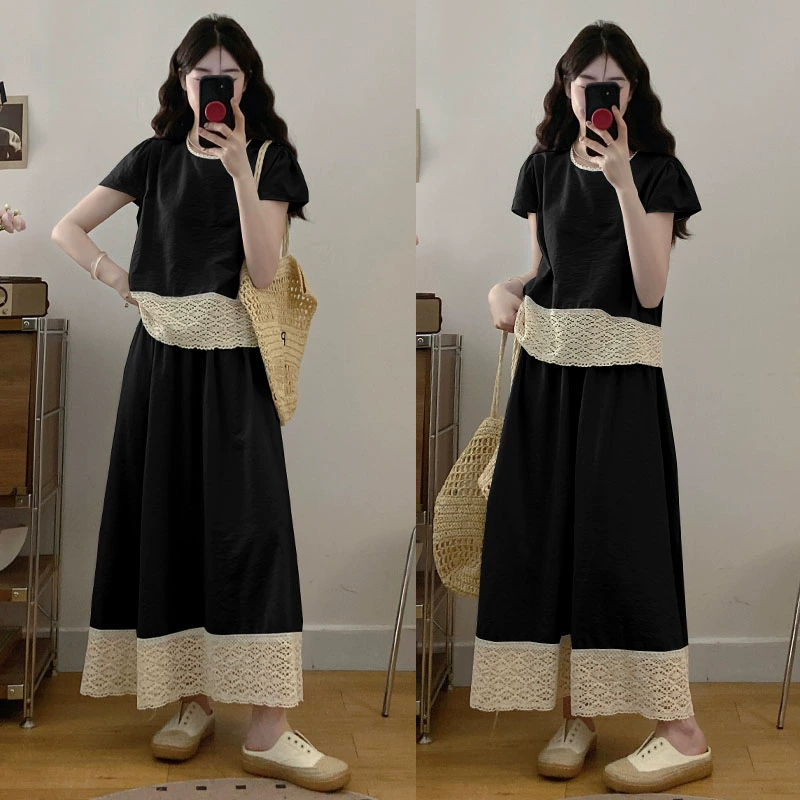 Кружевной топ с короткими рукавами и юбка, комплект из двух предметов, большие размеры, шикарный дизайн, маленький ароматный костюм