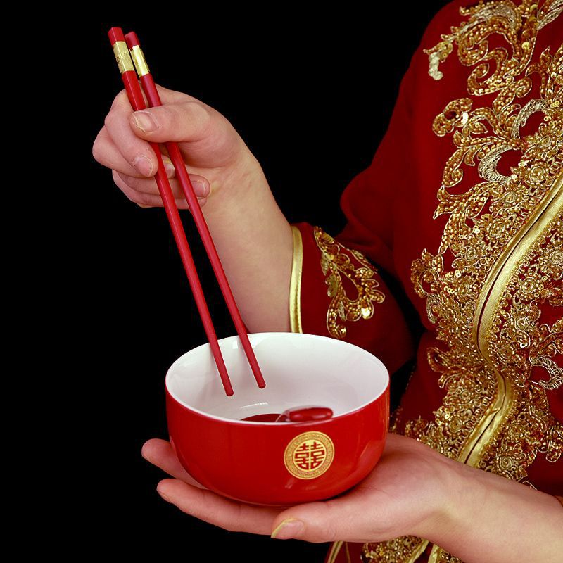 结婚敬茶杯碗筷套装婚礼改口陪嫁红色茶具敬酒喜碗一对婚庆用品|undefined