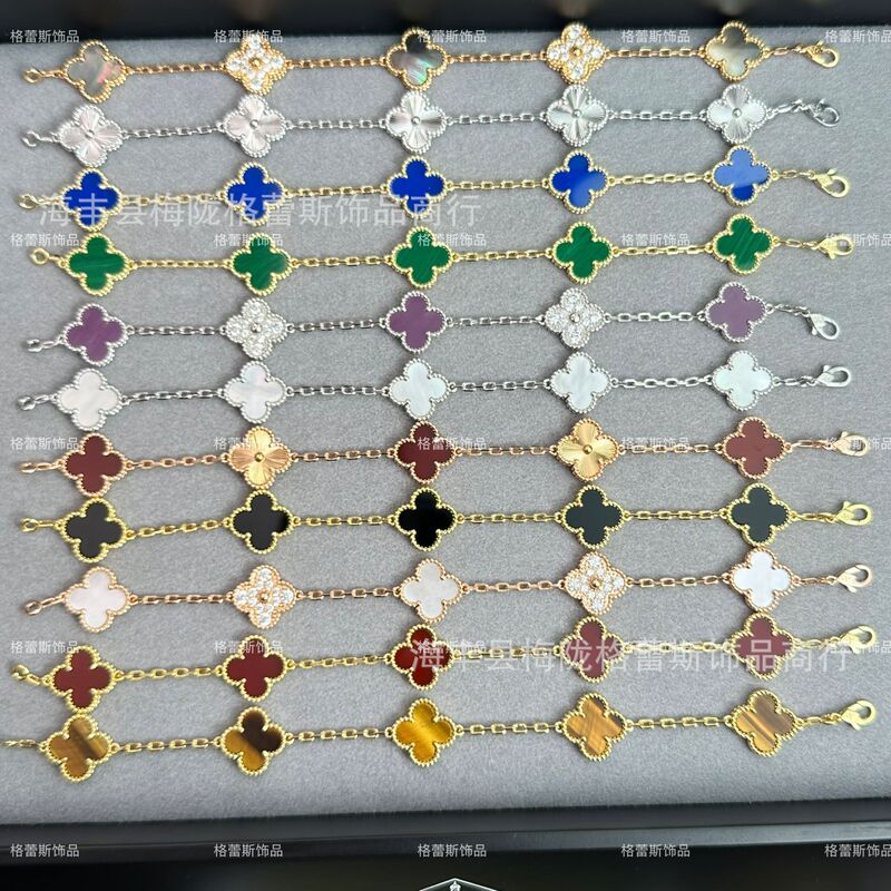 Fanjia V Gold Four-leaf Clover Five-Flower Bracelet for Men and Women, 18K Gold Plated, Slim Flower Design, Red Agate, White Mother-of-Pearl, Diamond-Encrusted Jewelry, Cross-Border Fanjia V Gold Four-leaf Clover Five-Flower Bracelet for Men and Women, 18K Gold Plated, Slim Flower Design, Red Agate, White Mother-of-Pearl, Diamond-Encrusted Jewelry, Cross-Border
