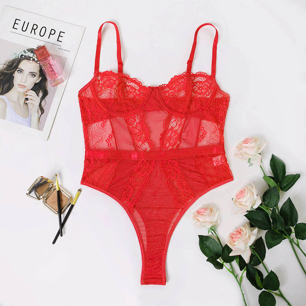 embroidery lace see-through one-piece underwear NSRBL110847