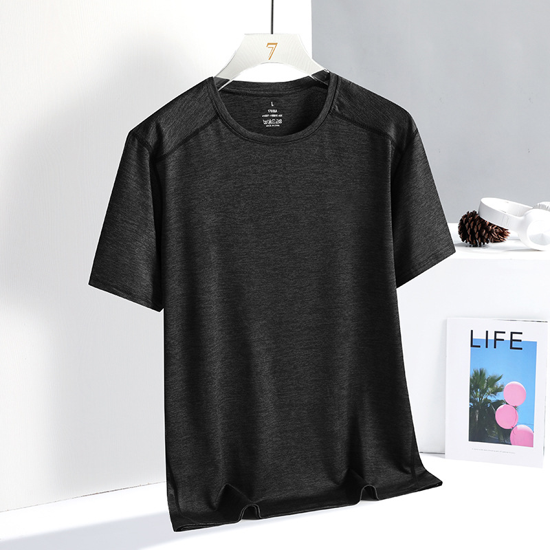 Camiseta de manga corta de seda helada de talla extra grande para hombre, estilo casual moderno, de ajuste holgado, de secado rápido, versátil, sin necesidad de planchado.