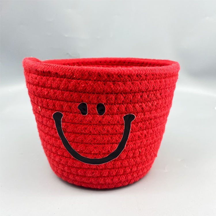Cara sonriente tejida cesta de almacenamiento simple caja de almacenamiento de artículos diversos de escritorio caja de almacenamiento de control remoto cesta de almacenamiento de cosméticos cesta de organización