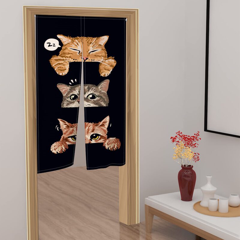 Cute Black Cat Wall Hanging Fabric Door Curtain Bedroom Partition Curtain Hanging Curtain Kitchen Half Curtain Feng Shui Curtain Decorative Windshield Curtain