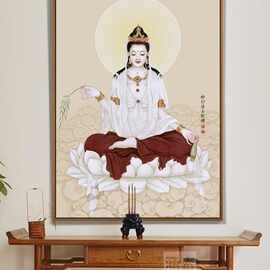 网红新款挂画人物菩萨壁画玄关南海观音水月佛像坐莲观世音画像