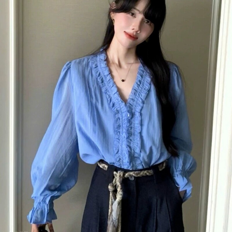 Plus-size French-style elegant long-sleeve shirt for women, new autumn collection, high-end feel, loose and slimming top with a stylish design Plus-size French-style elegant long-sleeve shirt for women, new autumn collection, high-end feel, loose and slimming top with a stylish design