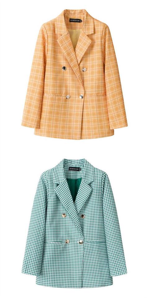 Áo vest nữ dáng suông họa tiết răng sói hai hàng cúc, tay dài cổ vest — 60 ô vuông, 61 ô vuông, 62 ô vuông, 63 ô lưới chi tiết 7
