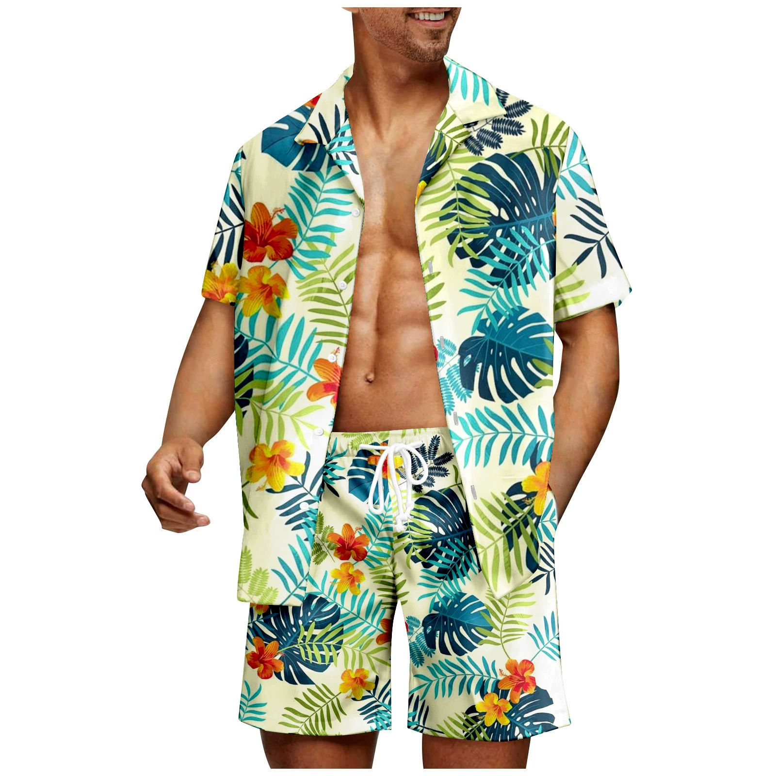 Новый кросс-бордерный европейский размер, повседневный свободный костюм-рубашка для отдыха, Гавайи, морской пляж, 3D цифровая печать, короткие рукава