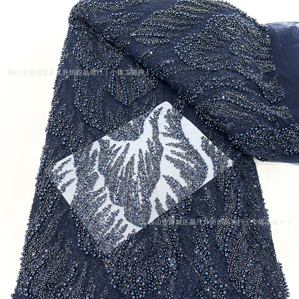Tubo de perlas bordado tridimensional gran burbuja de perlas bordado tela de vestido de boda alta moda vestido de noche tela en stock al por mayor