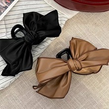韩版pu皮质蝴蝶结抓夹女高级感后脑勺盘发鲨鱼夹气质简约发夹头饰