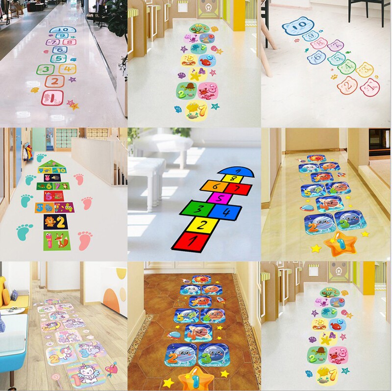 Children's hopscotch airplane plaid digital game kindergarten ground floor sticker square small footprint sticker Children's hopscotch airplane plaid digital game kindergarten ground floor sticker square small footprint sticker
