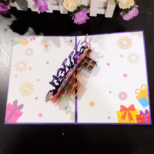 New HAPPY BIRTHDAY three-dimensional greeting card creative handmade hollow paper carving gift 3D birthday card wholesale