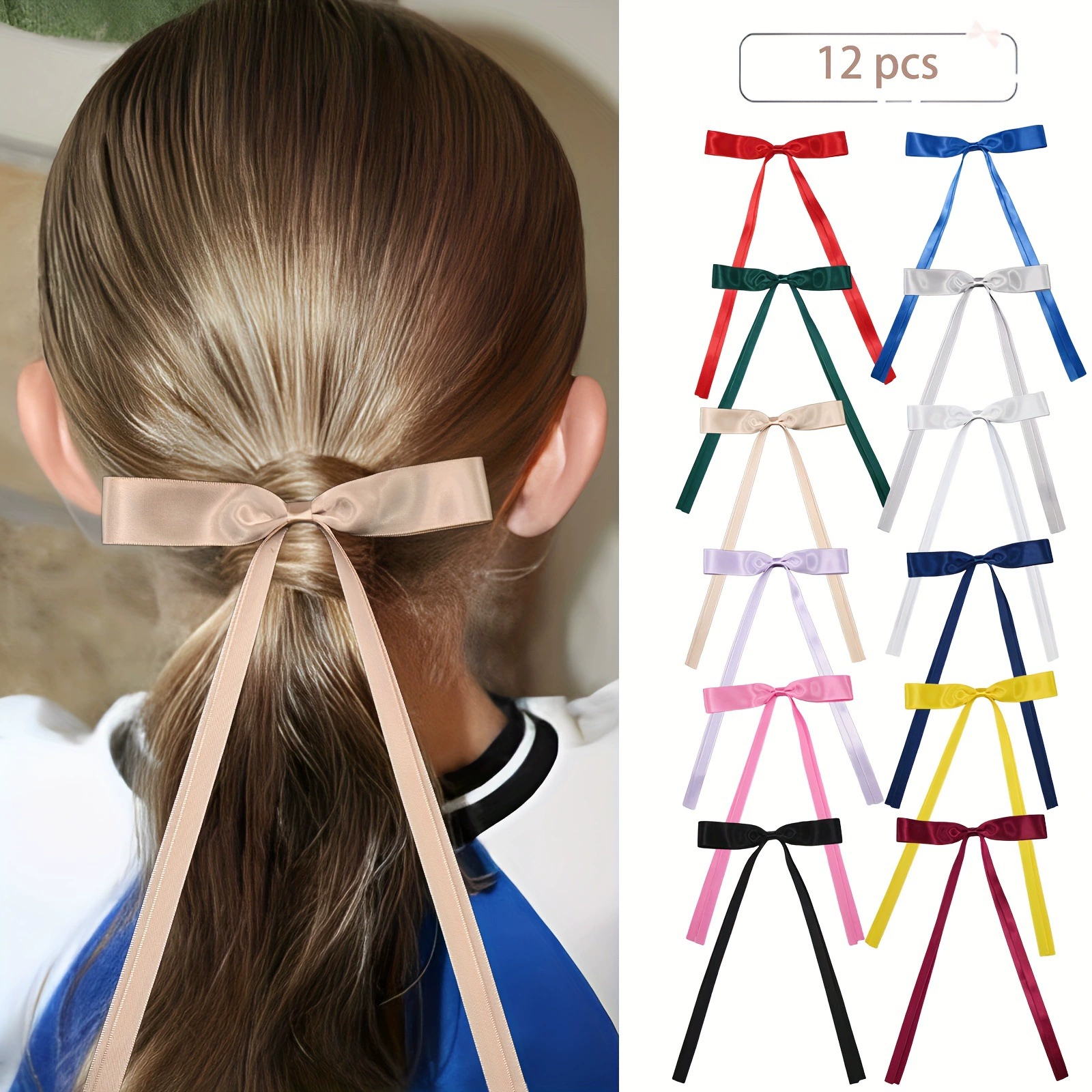 2025 трансграничные новые европейские и американские 12 упаковок 6inch детских аксессуаров для волос с длинным бантом, доставка через границу