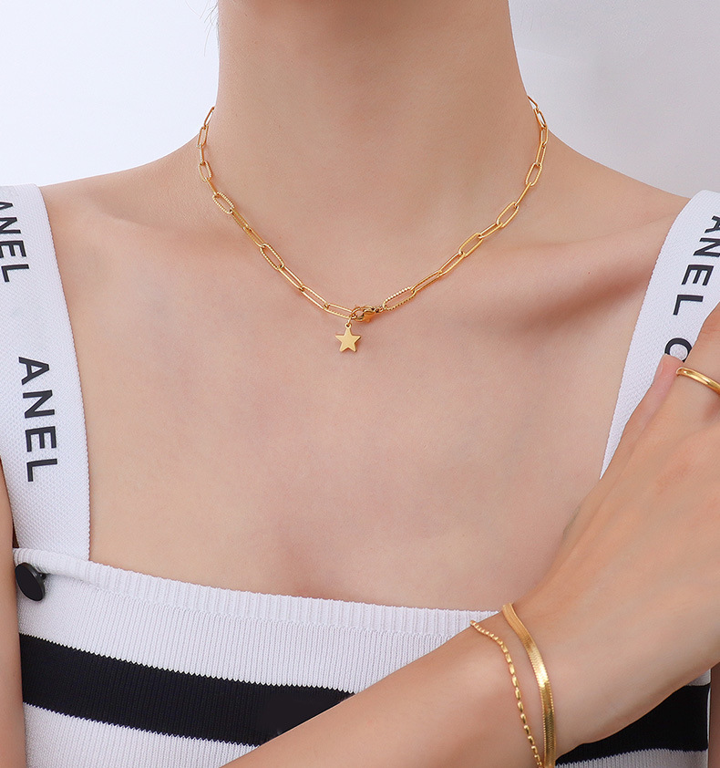 7g Weight PVD Coated Real Gold Plated Geometric Titanium Steel Waterproof Non Tarnish Necklace