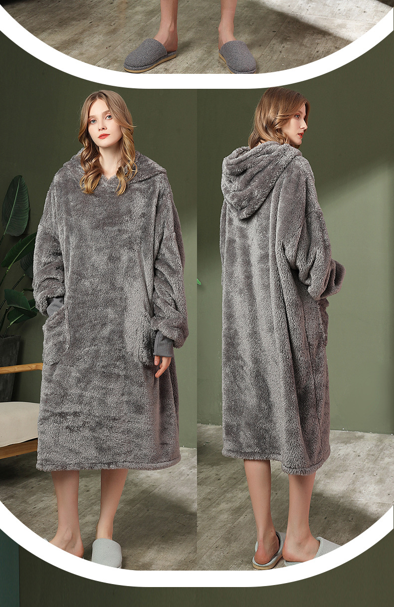 GraceChic Herbst/Winter Kapuzenpullover, lockerer Flanell-Pyjama für Damen und Herren in Übergrößen, bequeme Hauskleidung_voghion.com