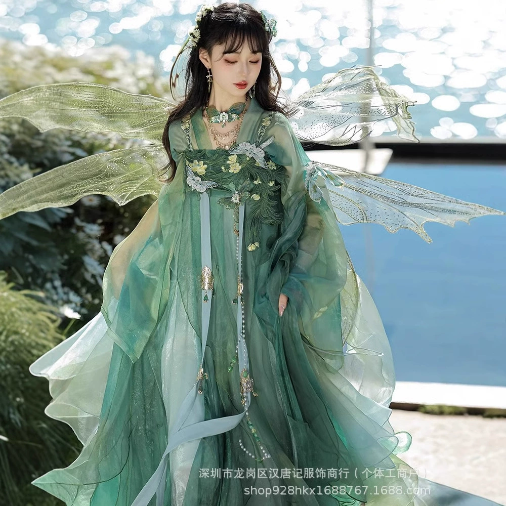 Оригинальный женский ханьфу, Цинчан, юбка до груди с тяжелой вышивкой, улучшенные элементы хань, сказочный весенне-летний стиль.