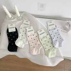 Socks for Women - Spring and Summer Thin Model Japanese Polka Dot Invisible Socks Fashionable and Versatile Low-Cut Boat Socks Non-Slip Boneless Socks Zhuji