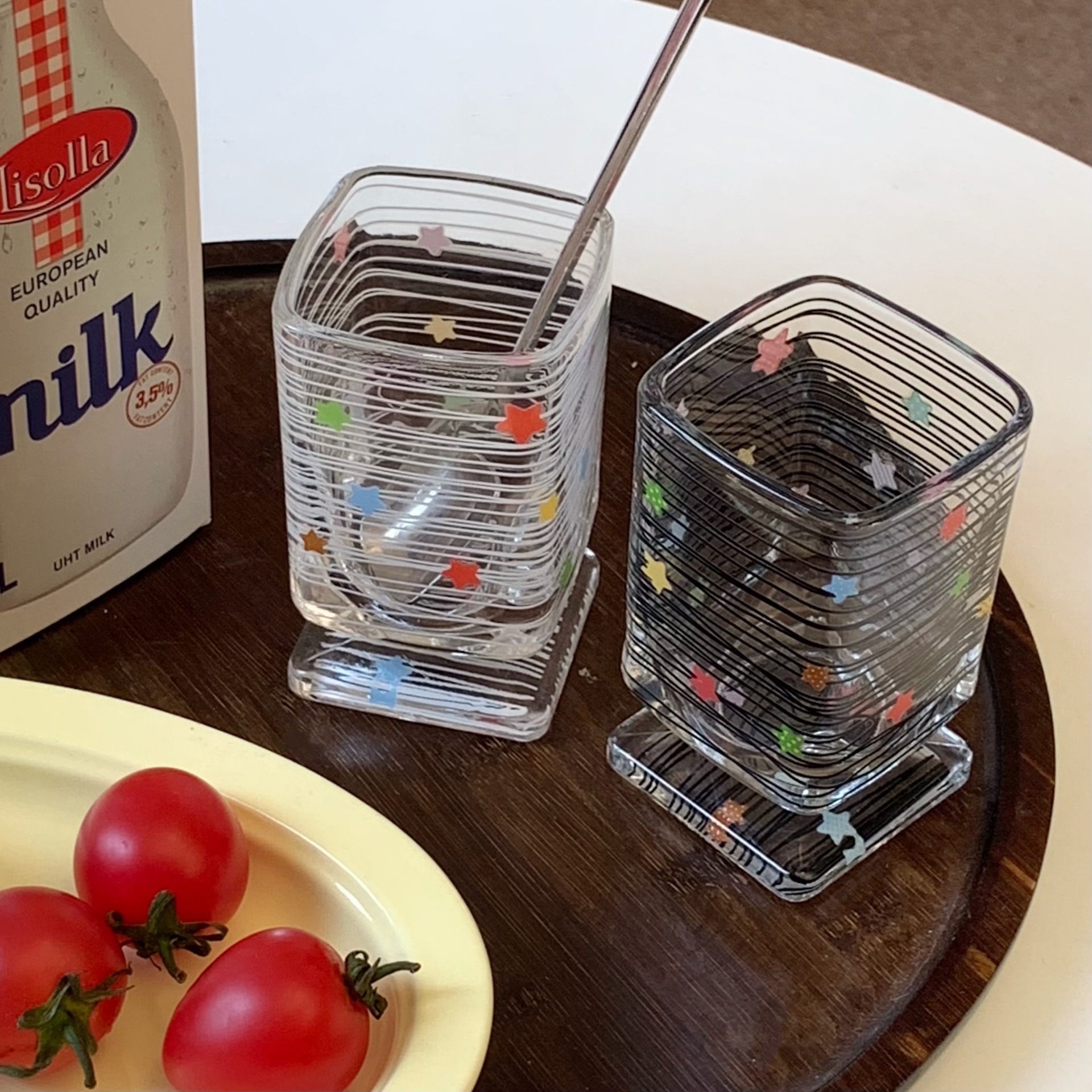Cute Star Pattern Glass Cup For Juice And Milk Elegant Design_voghion.com