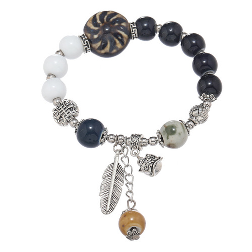 New Chinese style national style ceramic bracelet niche design retro literary beaded bracelet ethnic style braided bracelet for men and women