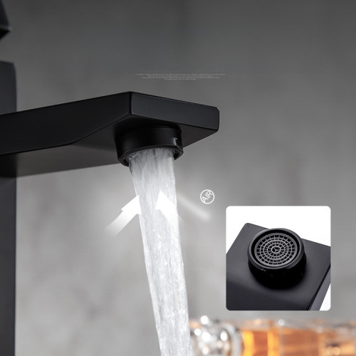 Muliang stainless steel black bathroom sink faucet mixing cold and hot water four-sided single hole basin faucet