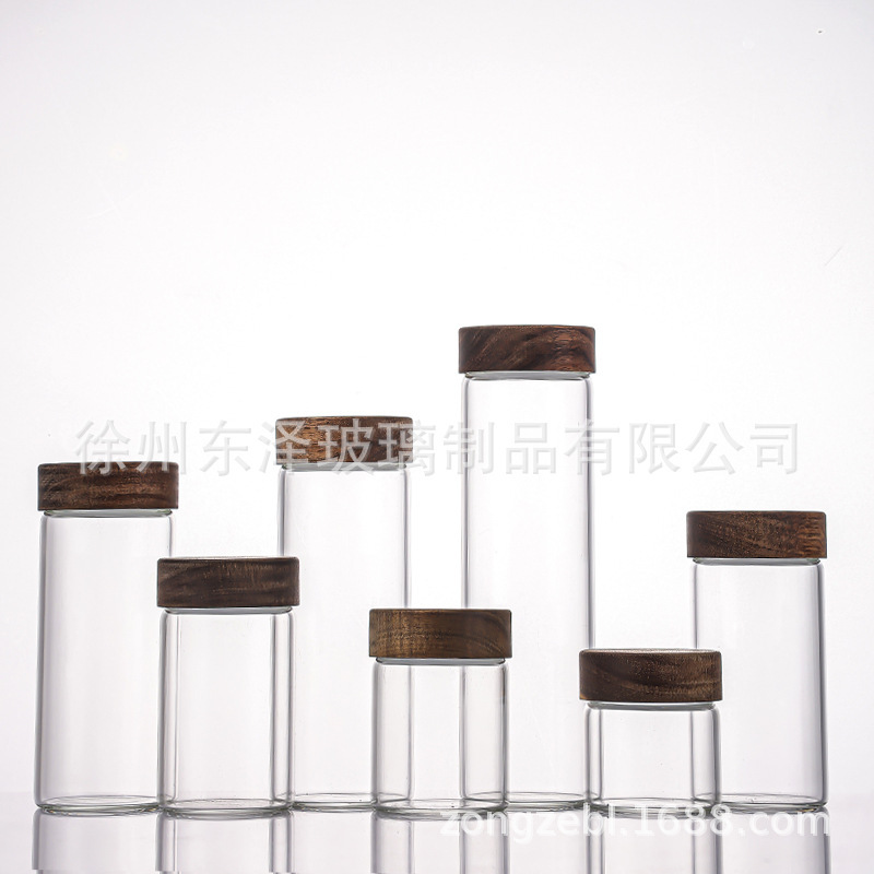 相思木盖58mm玻璃罐透明高硼硅密封茶叶罐杂物收纳罐文玩展示瓶|undefined